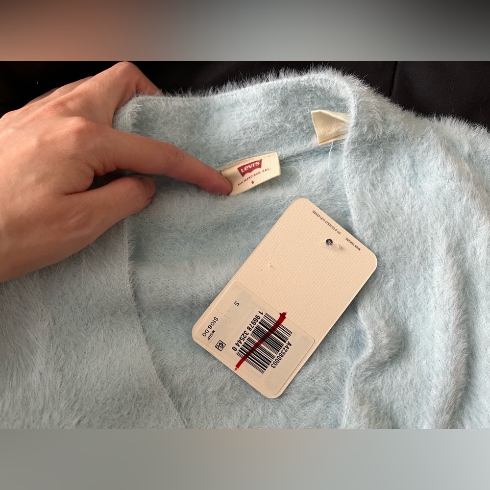 Levi's Light Baby Blue fuzzy Cardigan Sweater - Picture 6 of 6